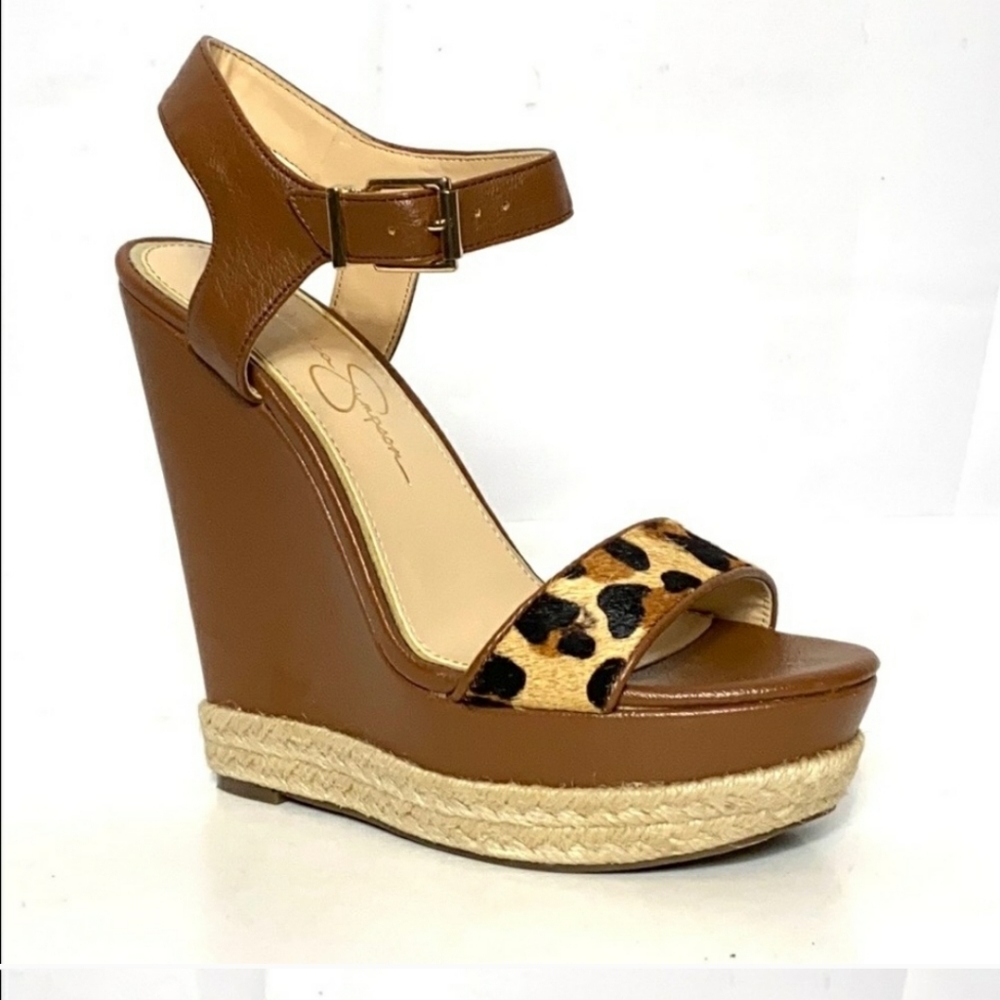 Jessica Simpson Ashella animal print strap wedge heels size 8